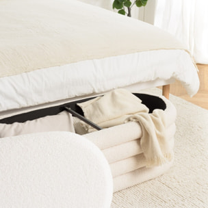 LEOPOLD - Banquette en tissu bouclette écru avec rangement