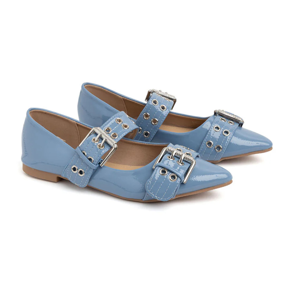 Ballerina a punta con doppia fibbia - BLU