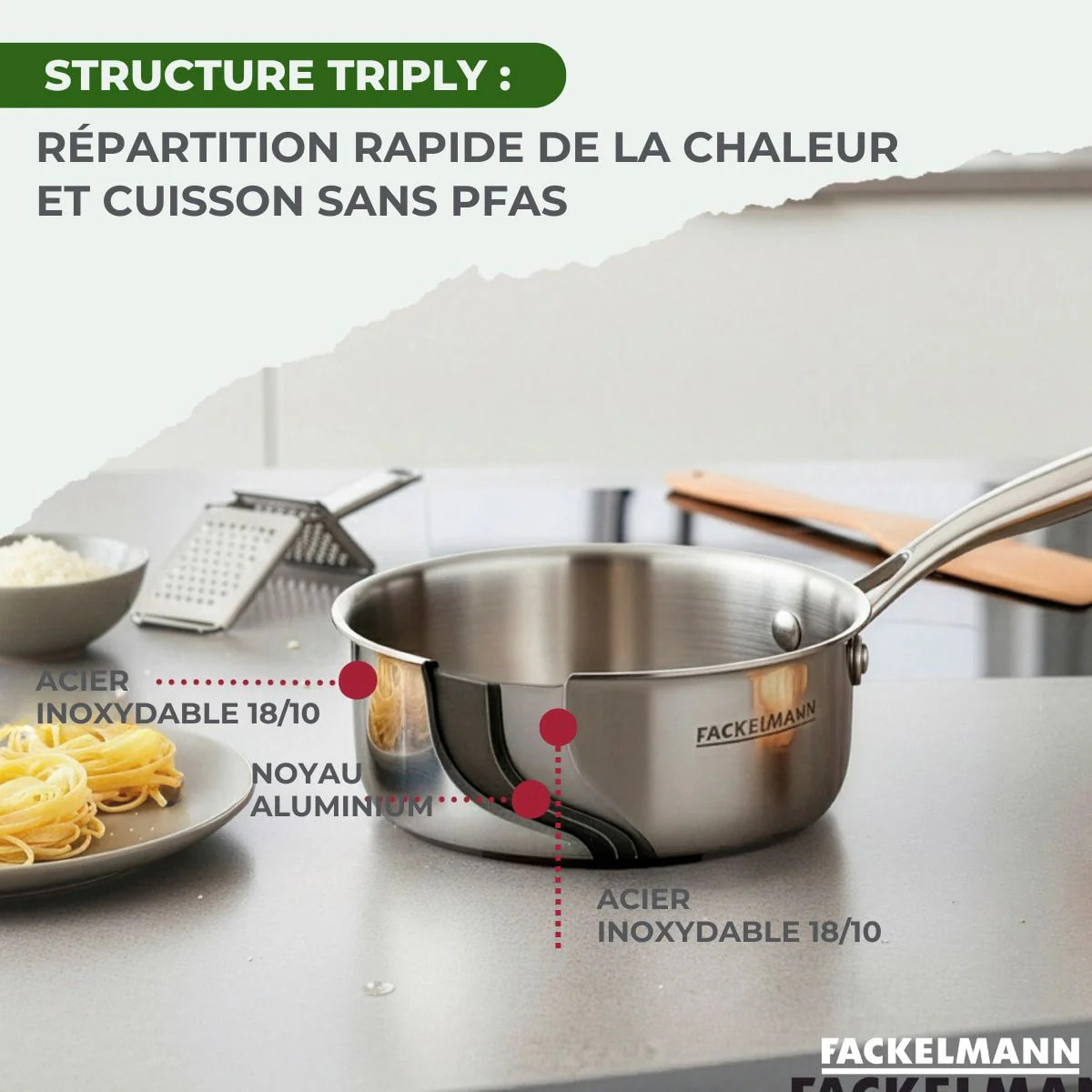 Casserole 18 cm en inox 18/10 Triply Fackelmann Vita3