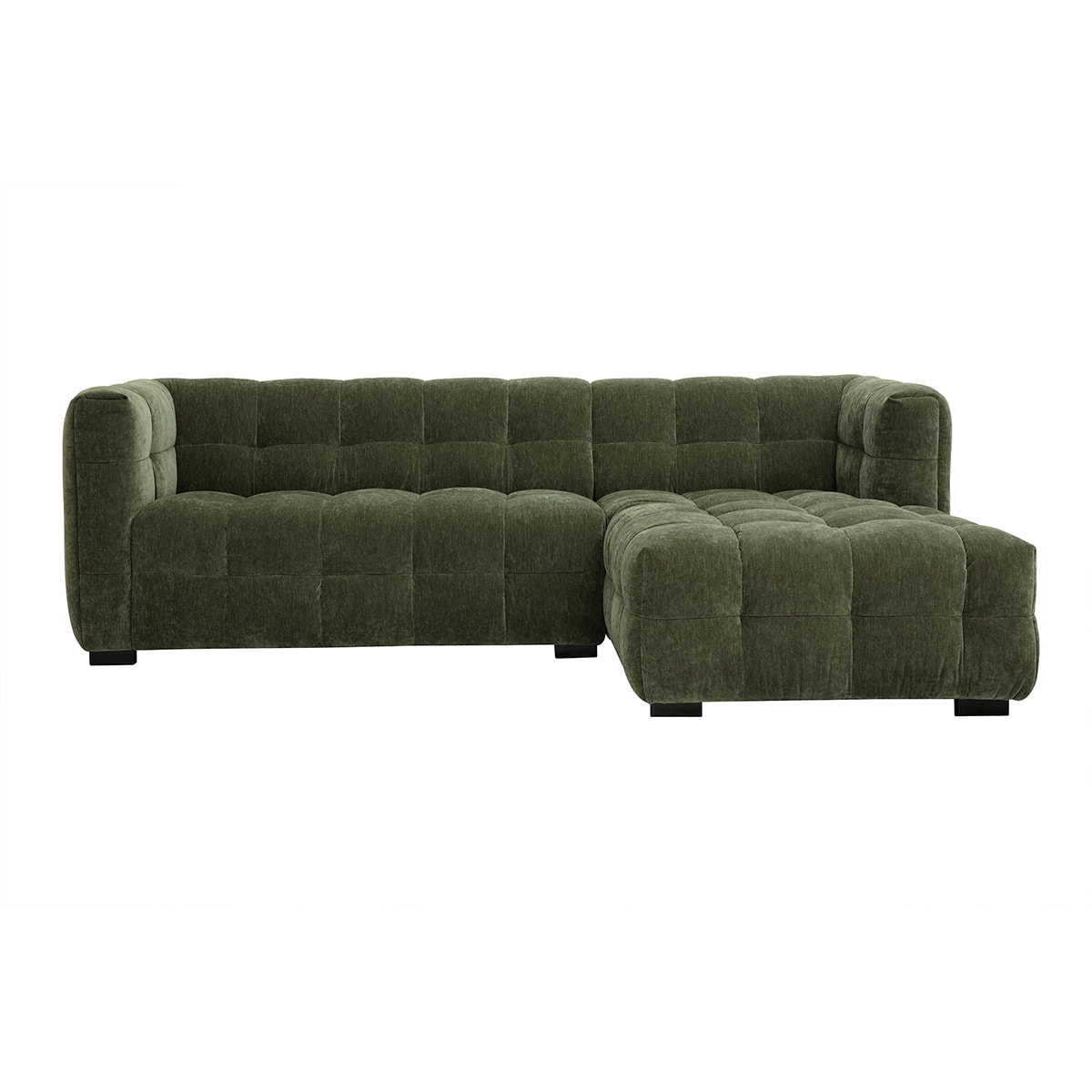Canapé d'angle droit design 3 places en tissu effet velours vert kaki CORTO