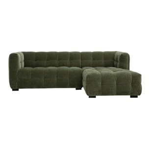 Canapé d'angle droit design 3 places en tissu effet velours vert kaki CORTO
