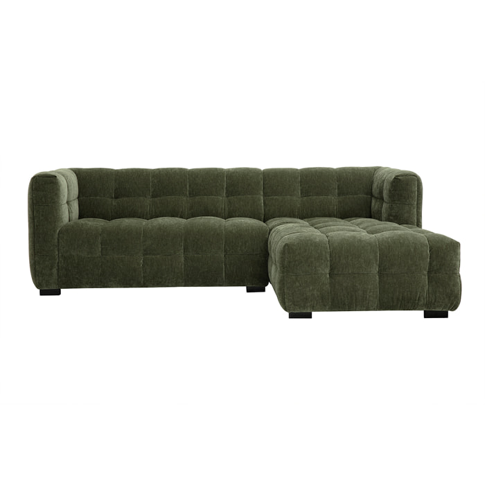 Canapé d'angle droit design 3 places en tissu effet velours vert kaki CORTO