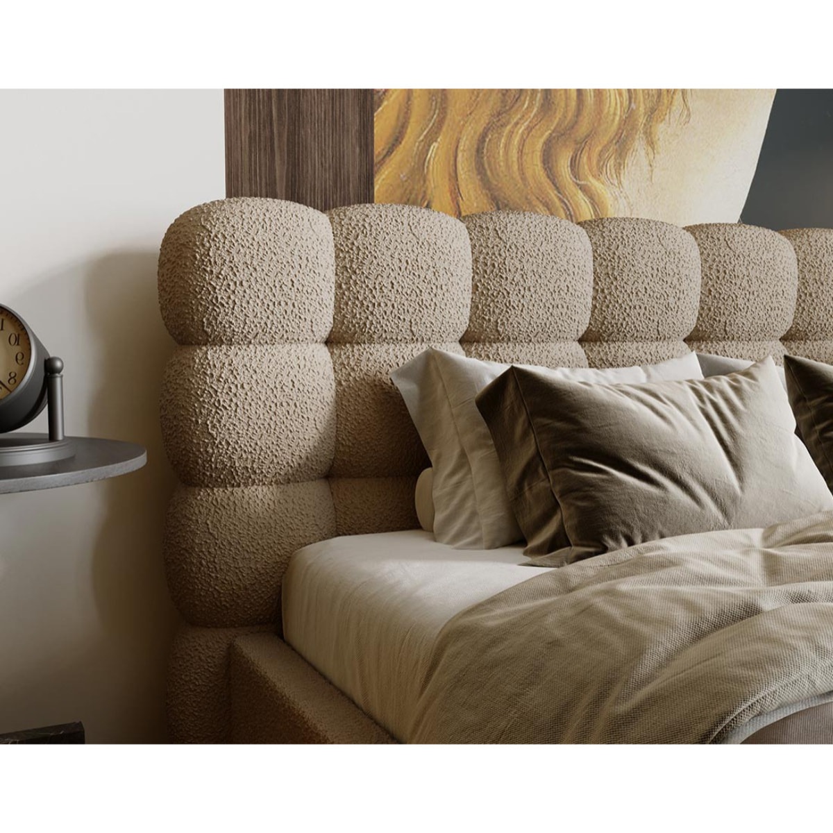 Lotus - lit coffre - 140x200 cm - sommier inclus - en tissu bouclette - Taupe