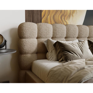 Lotus - lit coffre - 140x200 cm - sommier inclus - en tissu bouclette - Taupe