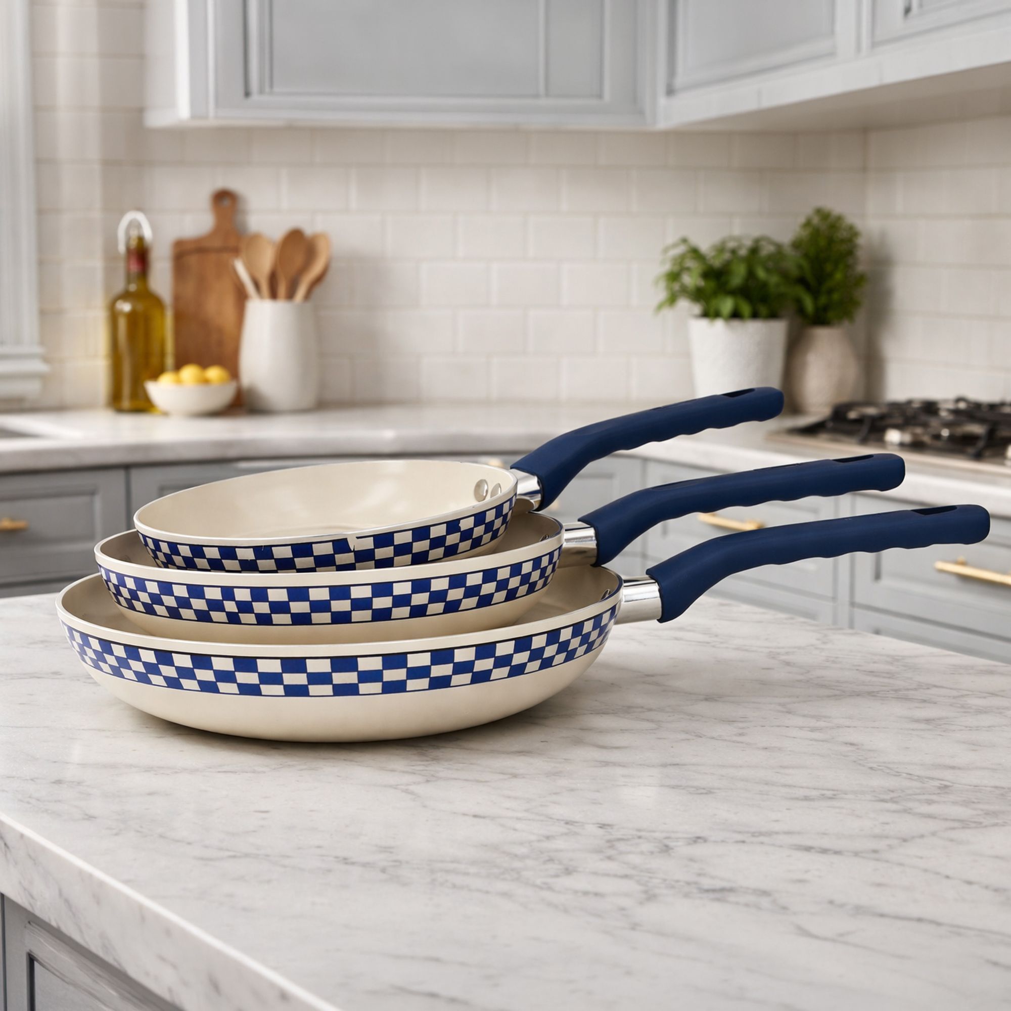 Poêle 24cm en aluminium recyclé et antiadhésif bleu - tout feux GINETTE