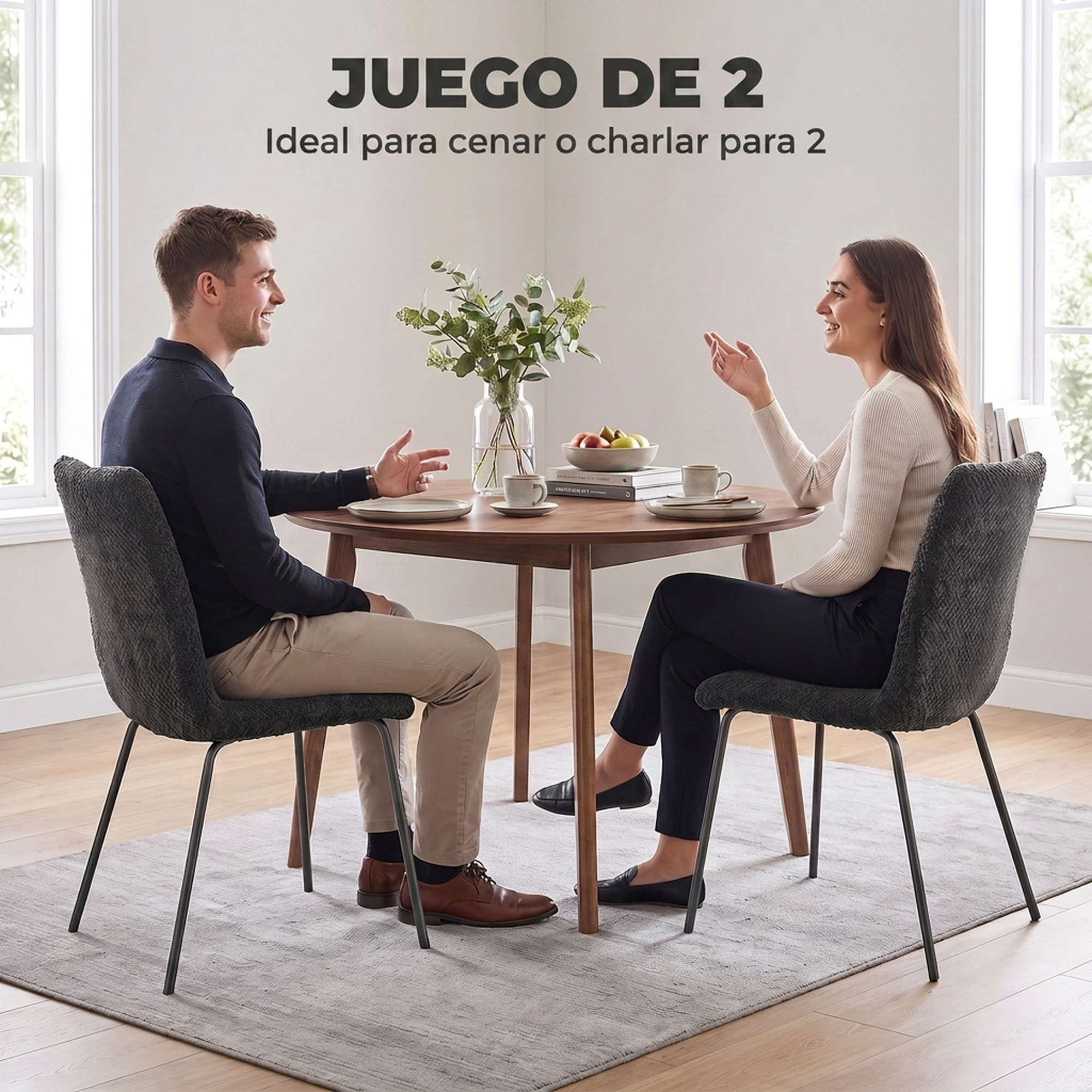 Pack de 2 Sillas de Comedor, Sillas de Cocina Modernas, Tapizadas de Terciopelo, Asiento y Respaldo Acolchados, Patas de Acero, Gris Oscuro