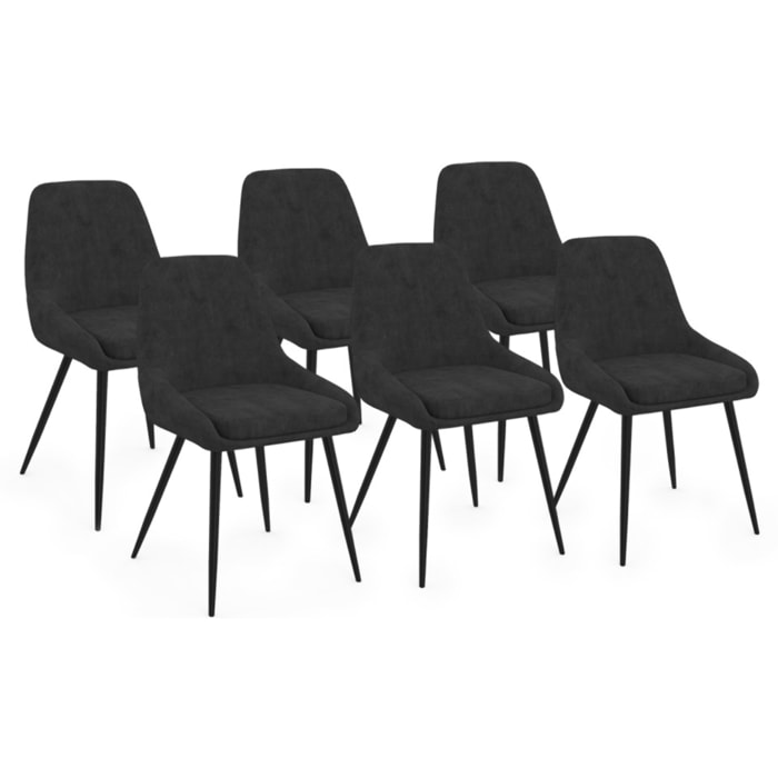 Chaises Olivia velours noir pieds métal noirs - lot de 6