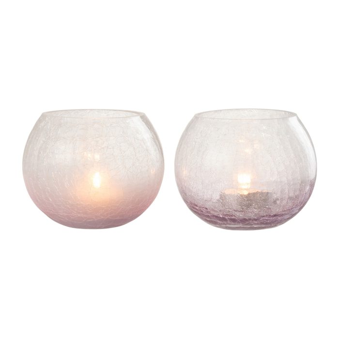 J-Line bougeoir Boule Craquele - verre - mauve - medium - 2 pcs