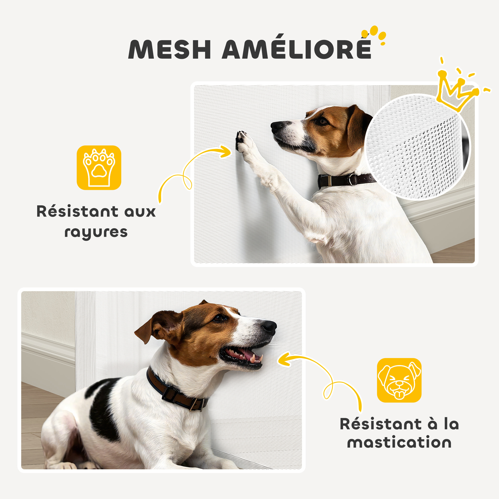Barrière de sécurité chien rétractable 0-144 cm H.87 cm verrouillage auto alu PVC blanc