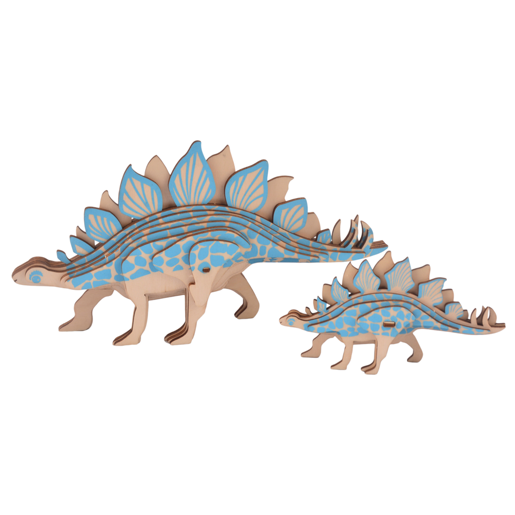 Maqueta 3D de madera. Duo de Stegosaurus. 27 piezas.