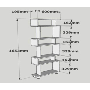 Libreria Dpeeter, Scaffale da ufficio, Mobile portalibri, Biblioteca, 60x20h165 cm, Bianco