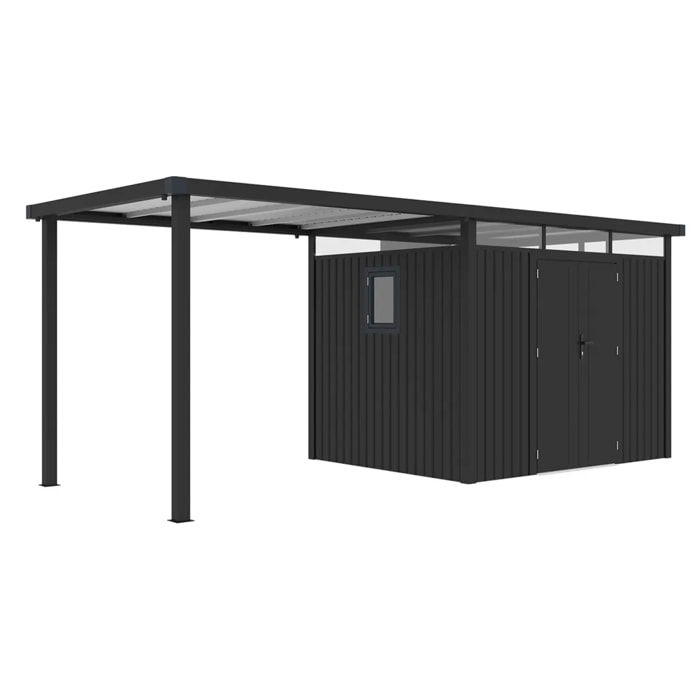 Abri de jardin métal anthracite 5.71 m² avec toit latéral – Idéal pour vélos et scooters
