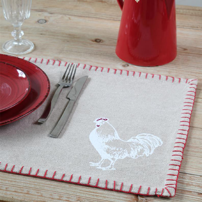 Set de table coq en coton - Naturel