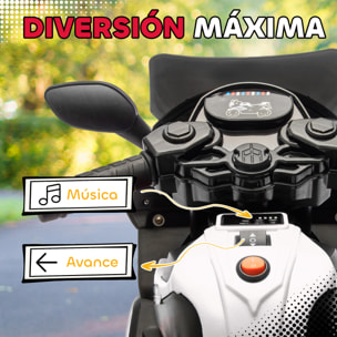 Moto Eléctrica para Niños 6V, Moto Eléctrica Infantil con Ruedas de Apoyo, Música, Faro, para Niños de 18-36 Mesas, Blanco