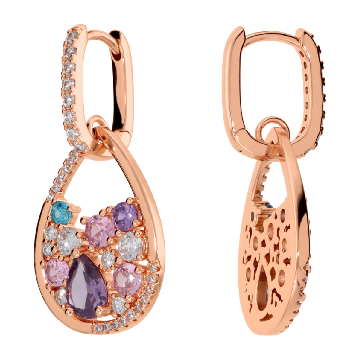 Orecchini a Cerchio con Ciondolo in Pavé e Cubic Zirconia Miste Colorate