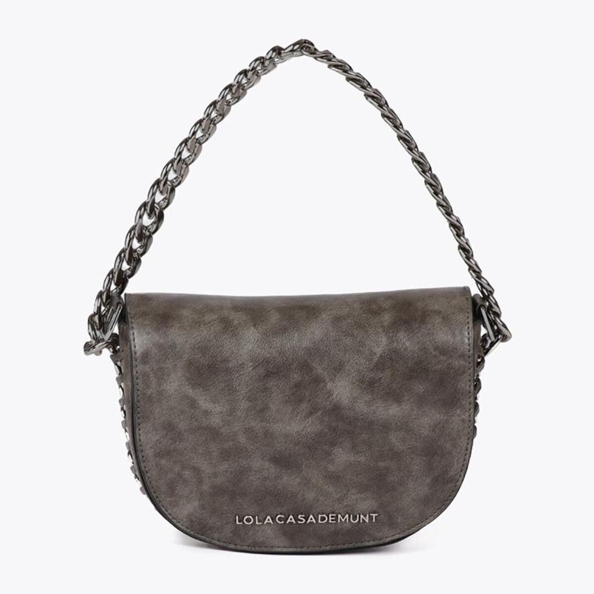 Tracolla effetto pelle invecchiata con patta e dettaglio catena