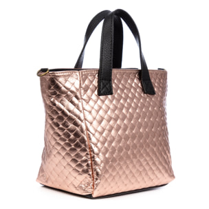 Cassandra bolso tote mujer. Piel auténtica Gamuza con grabado entrelazado y lacada brillante.