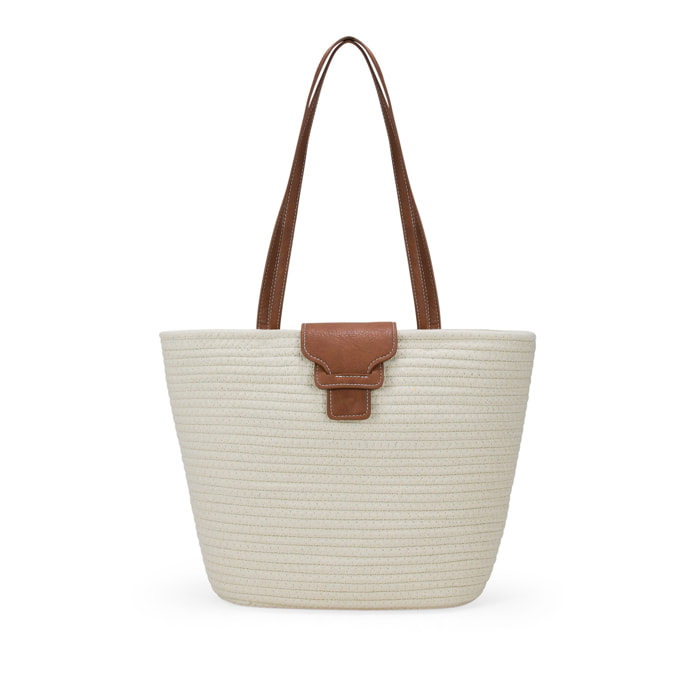 Bolso de hombro beige con solapa