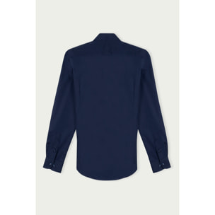 Camicia Uomo 1 Bottone Francese Slim Popeline Stretch Unito Blu
