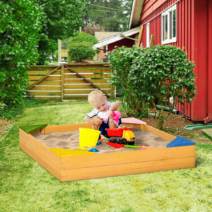 Arenero Infantil de Madera Arenero Cuadrado para Niños de 3-8 Años con Tela no Tejida y 4 Asientos para Jardín Patio Terraza 109x109x19,8 cm Natural