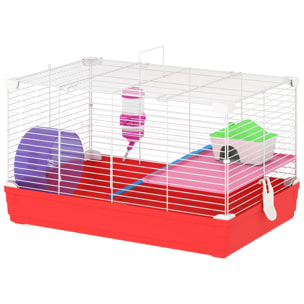 Cage rongeur hamster 2 niveaux cabane roue échelle biberon mangeoire 47 x 30 x 27 cm blanc rouge