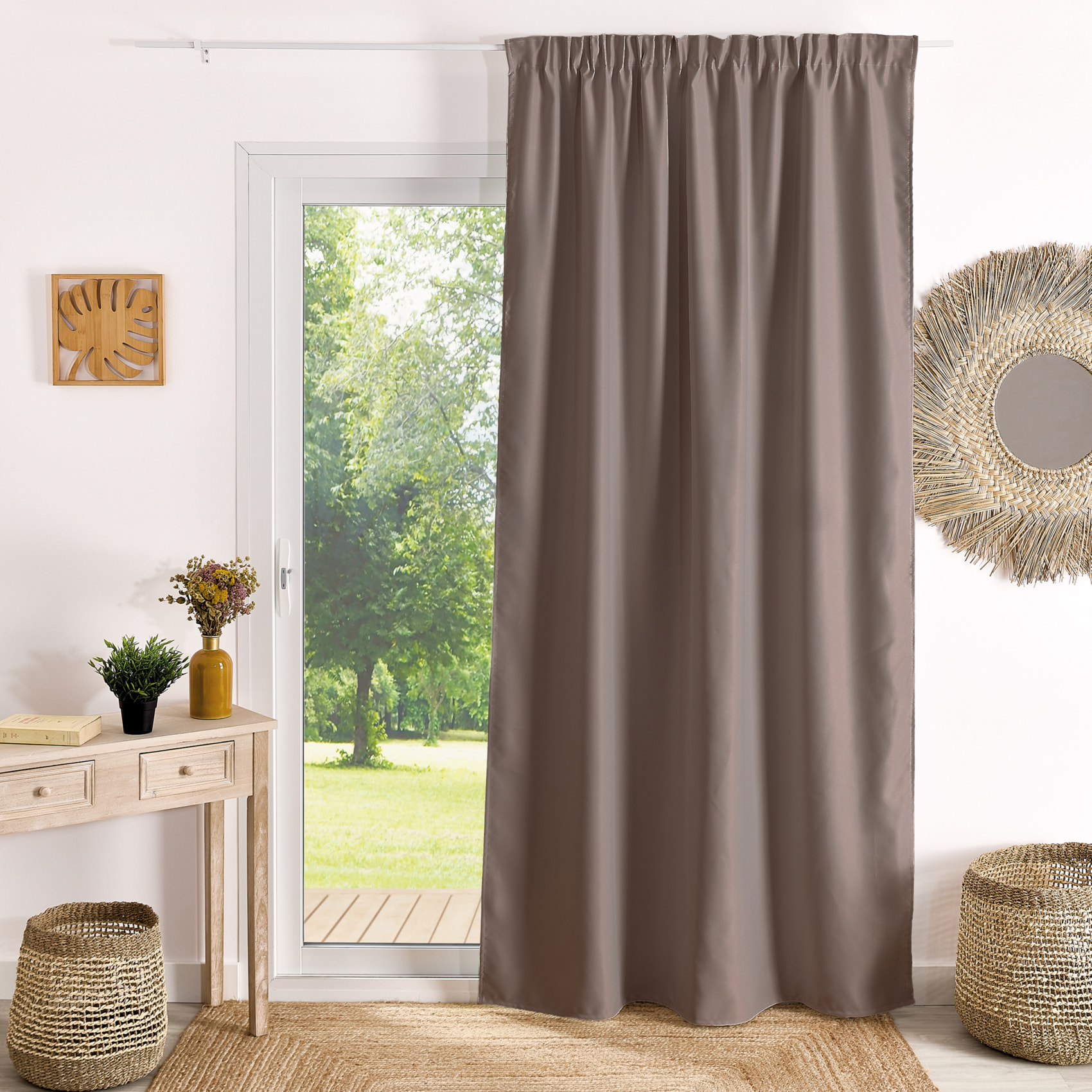 Rideau à galon fronceur occultant ignifugé M1 Non Feu - Taupe