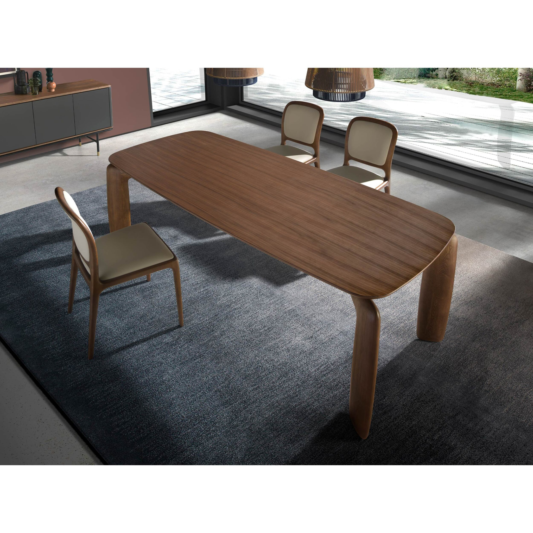 Silla tapizado en polipiel en crema patas de madera en nogal 51x58x87cm