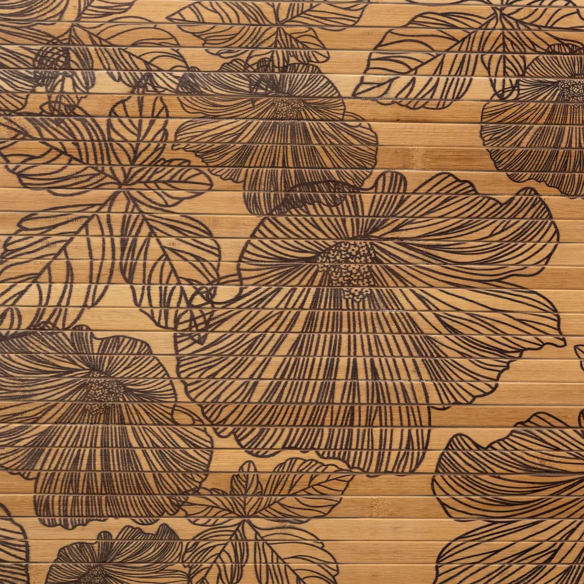 Tapis latte bambou 50x80cm "Black Flora" noir