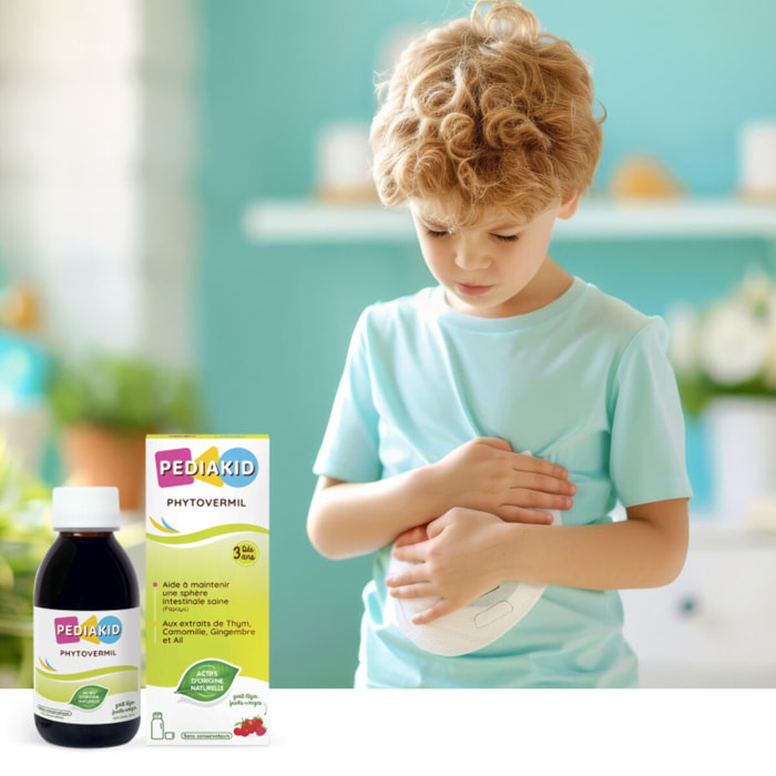 PEDIAKID - Phytovermil - Complément Alimentaire Naturel -Contribue au Maintien d'une Sphère Intestinale Saine - Bouchon Doseur Inclus - Arôme Fruits Rouges - Lot de 3 Flacons de 125 ml