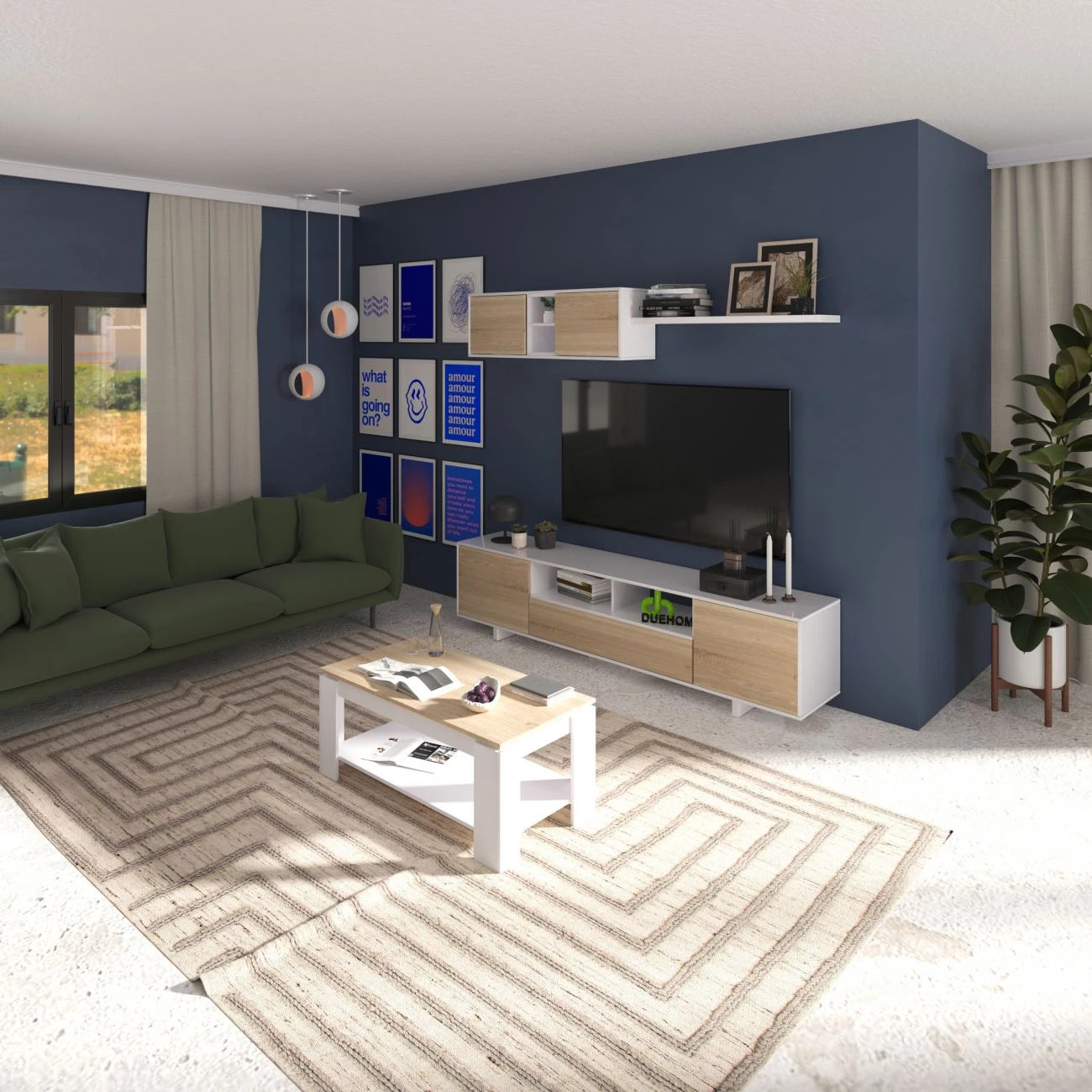 Pack salón con mesa de centro Kenzo Plus V1 Blanco Artik (Blanco Mate) - Roble Canadian