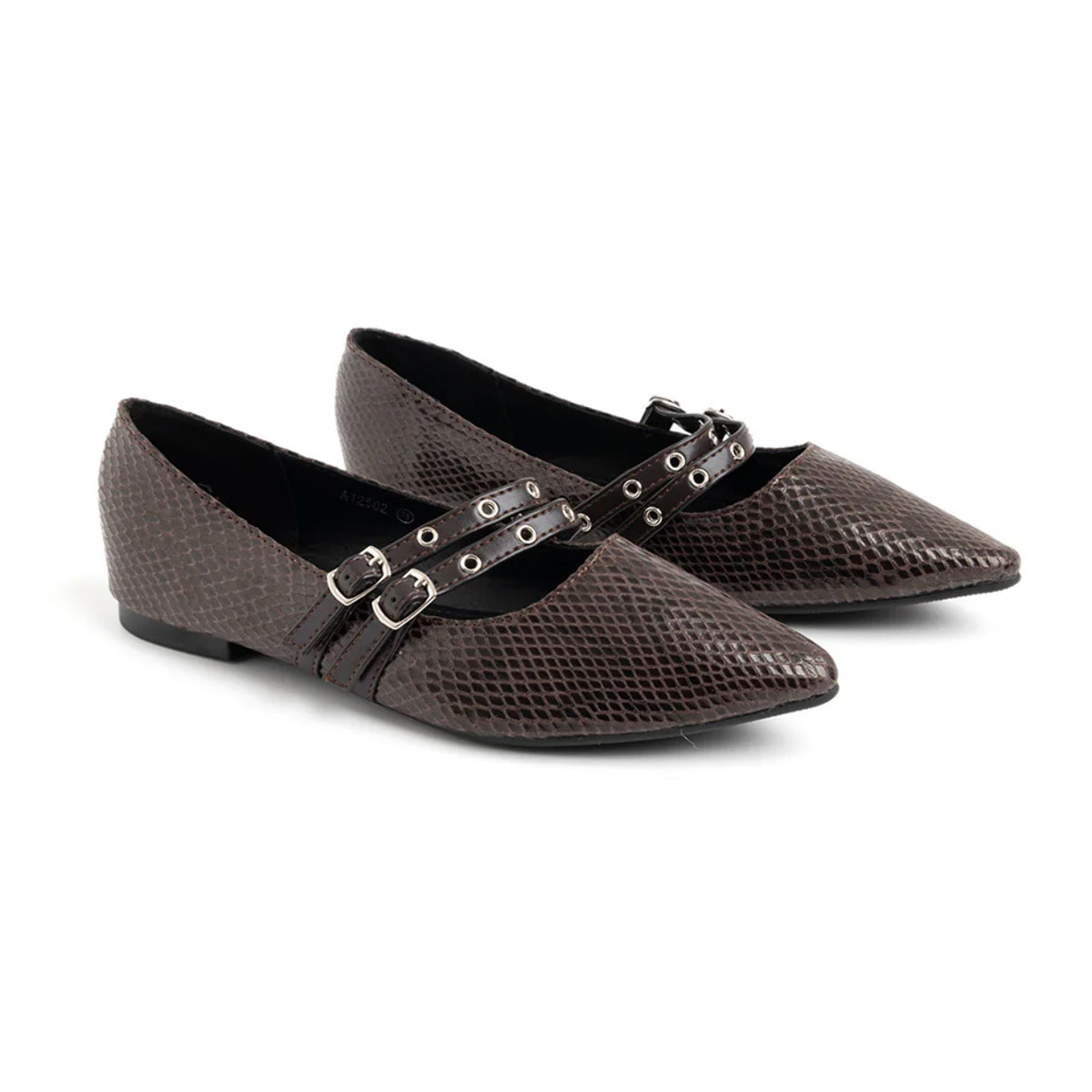 Ballerina a punta con doppia fibbia - MARRONE