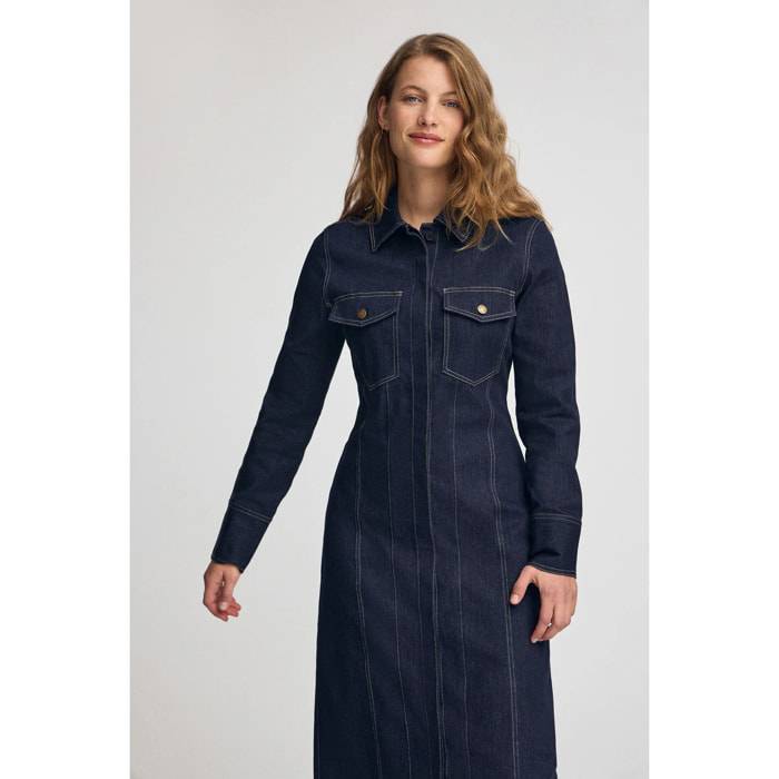 Vestido vaquero azul de corte slim y largo con detalles Polo Club