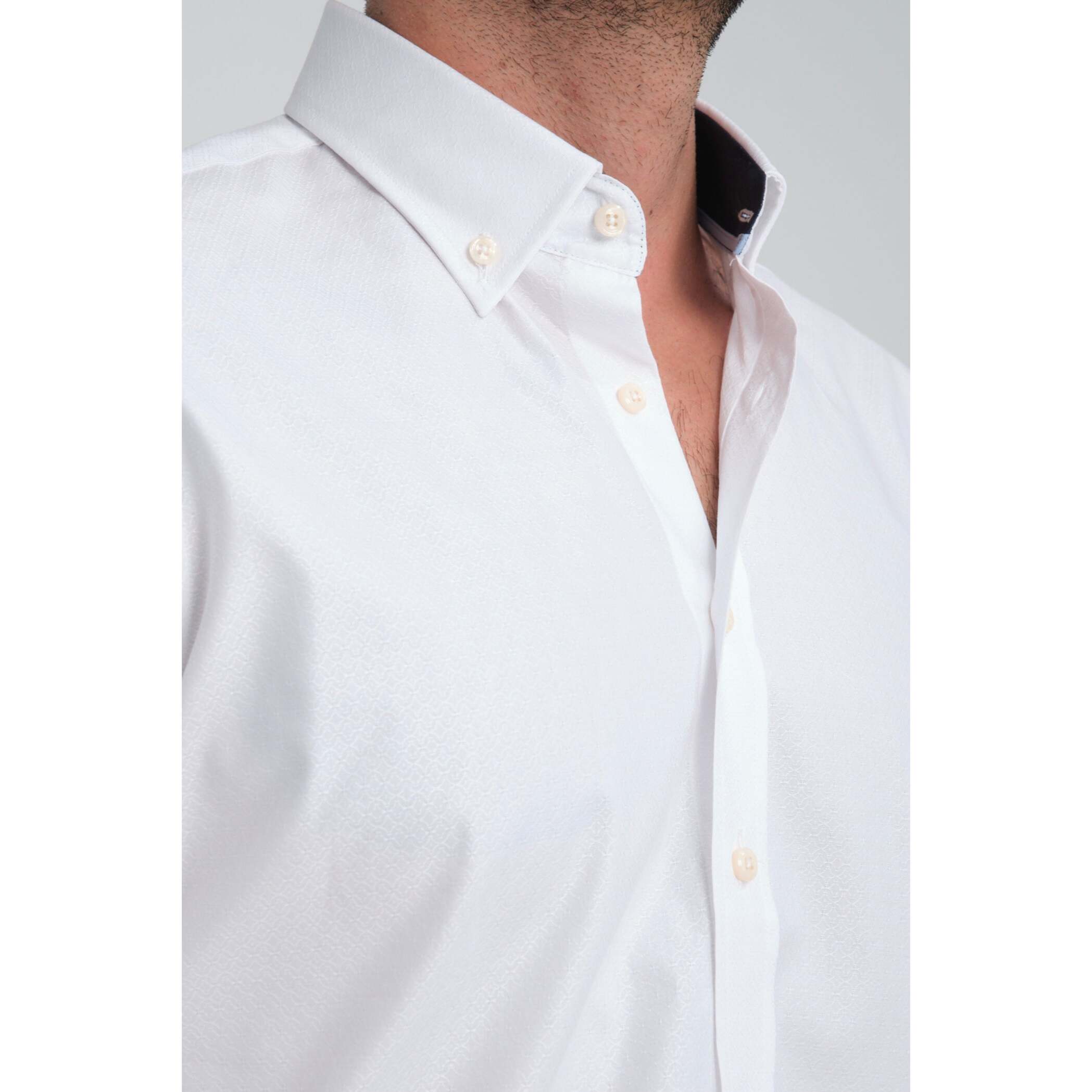 camicia uomo 1 bottone button down slim Jacquard Fantasia Bianco