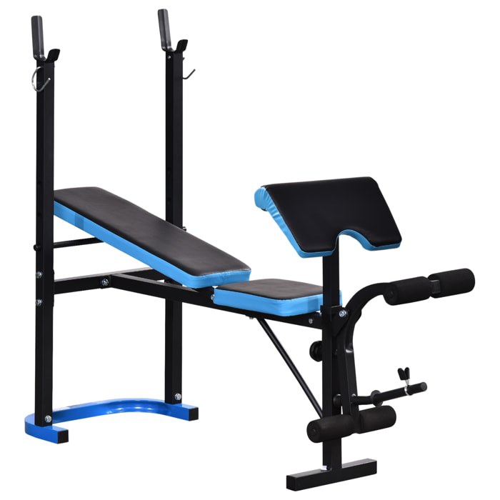 Banco de Musculación Multifuncional Banco de Pesas con Soporte para Barra y Respaldo Ajustable para Entrenamiento Completos de Cuerpo en Casa Gimnasio Negro y Azul