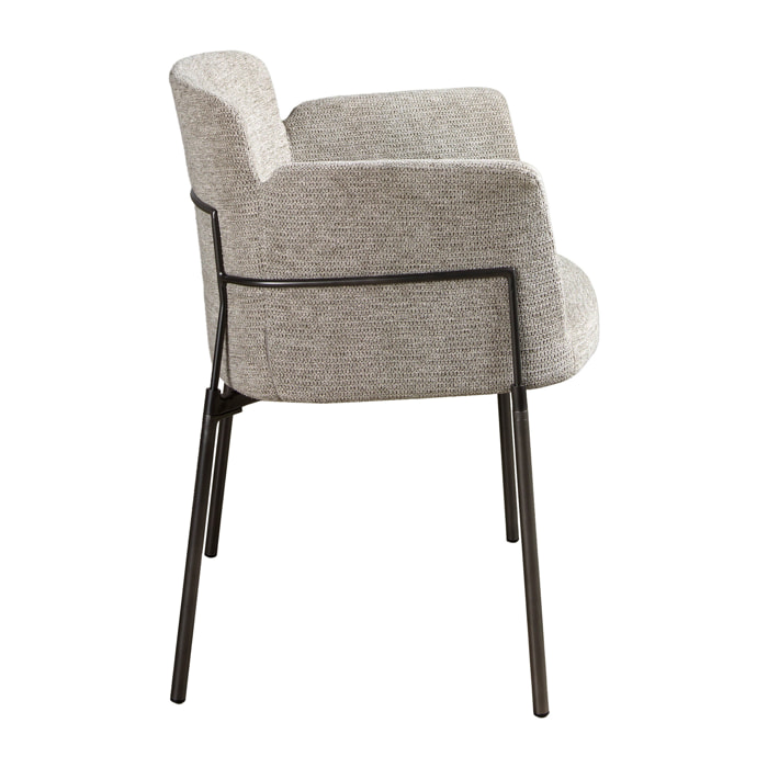 Silla con reposabrazos con asiento y respaldo tapizados en tela gris patas de acero inoxidable oscurecido 66x54x77cm