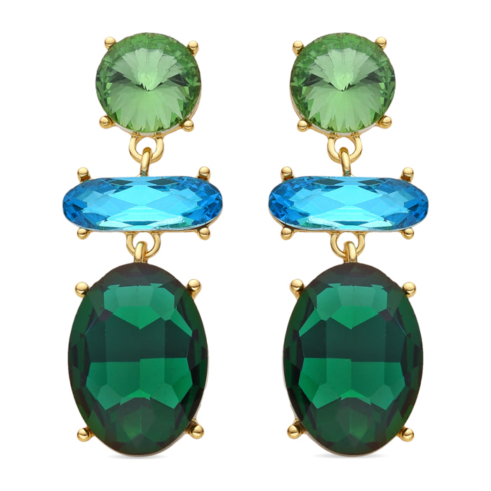 Pendientes de Cristal Verde acabados en oro amarillo de 18k