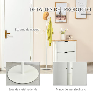 HOMCOM Perchero de Pie de Madera Perchero de Árbol con 6 Ganchos para Ropas Bolsas y Marco de Metal para Salón Entrada Dormitorio 35x35x174 cm Blanco