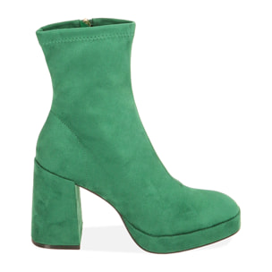 Ankle boots platform verdi in microfibra, tacco 9,5 cm