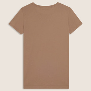 T-shirt donna con mini spacchi laterali e logo in strass