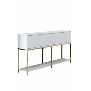 Credenza Djimsit, Buffet da soggiorno, Madia da salotto, Dispensa da cucina, 150x30h80 cm, Bianco e Oro