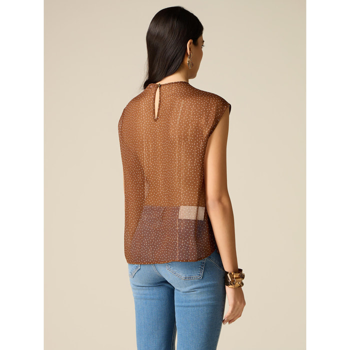 Oltre - Blusa in creponne fantasia - Marrone
