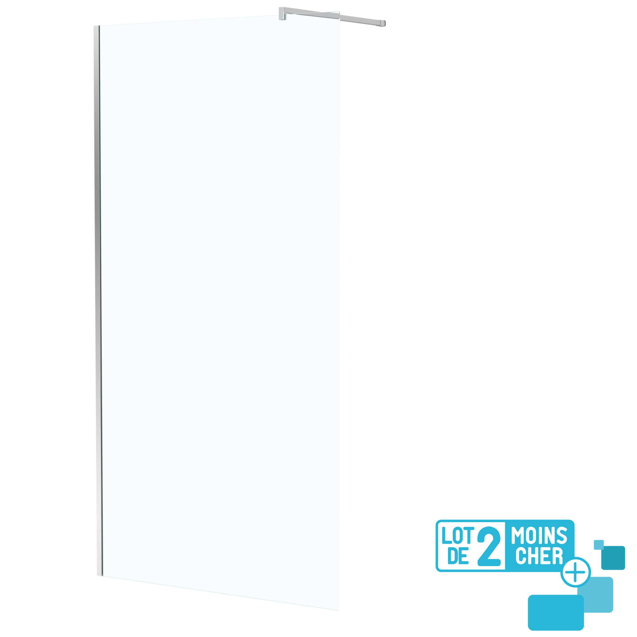 LOT de 2 Parois de Douche 100x195 cm en Verre Trempé 5 mm - Profilés et Bras Chromés