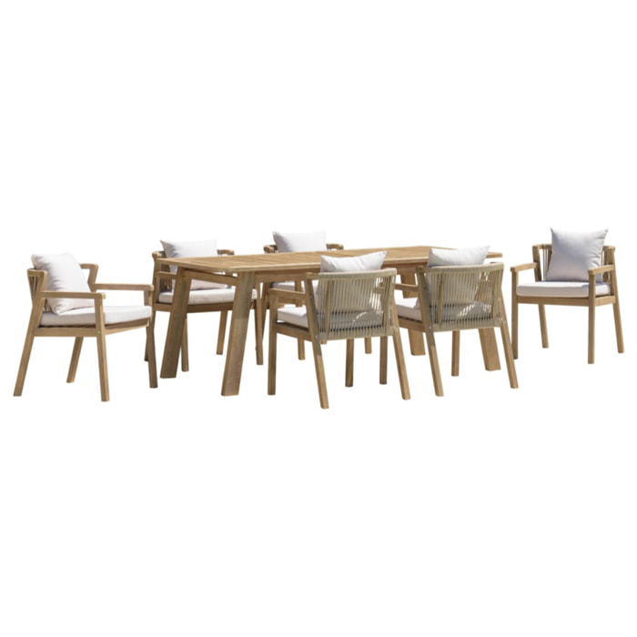 CELESTIN - Salon de jardin bois acacia/cordage synth. beige 6 pers.