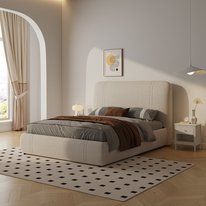 Lit avec coffre de rangement 160x200cm en velours beige SHORELINE