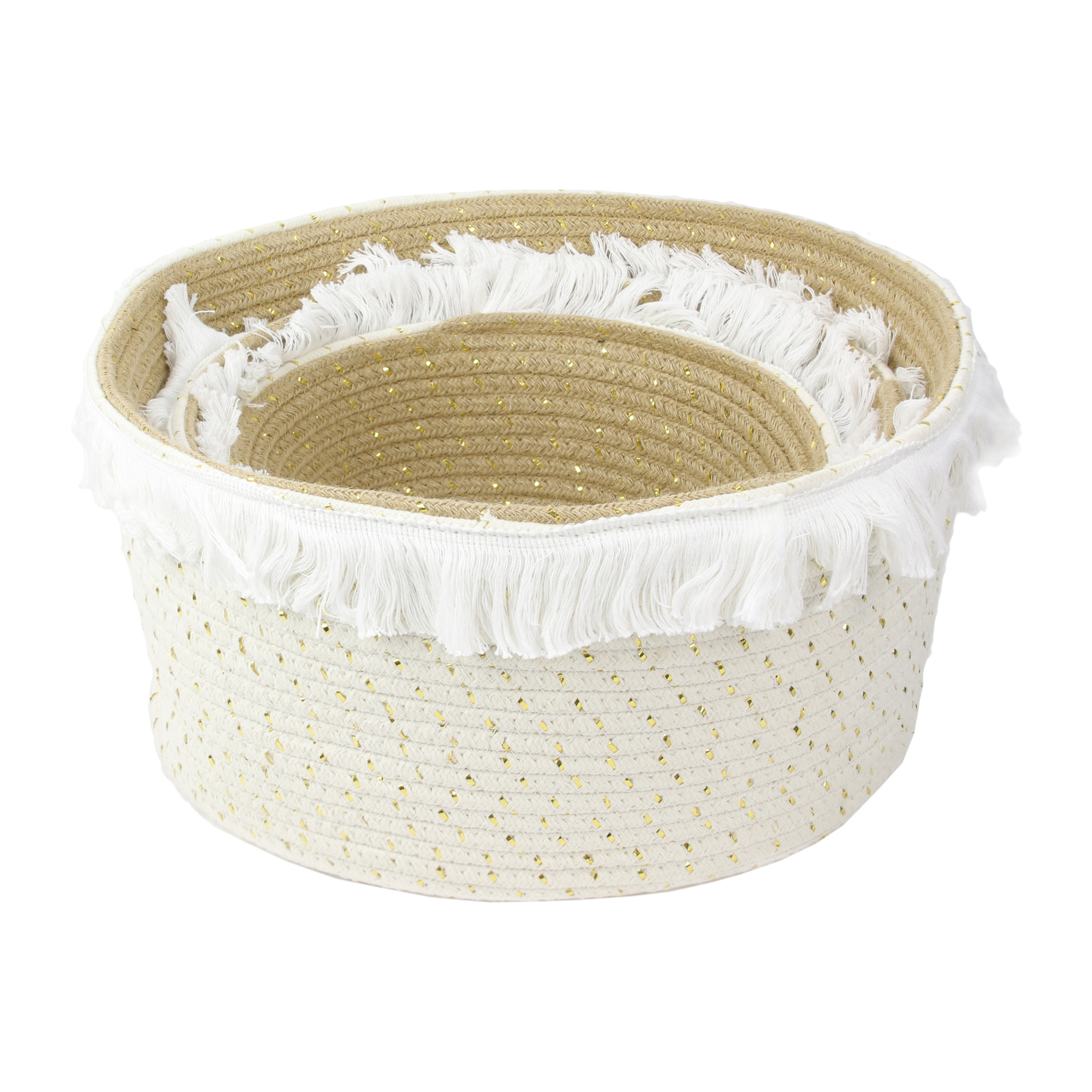 Panier Rangement A Frange Et Fibre Dore X3