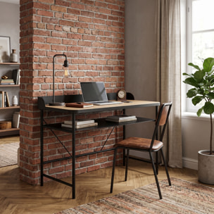 Hariyang - Scrivania in metallo con ripiano in legno 120x50 cm dotata di 2 prese shuko e 2 porte USB