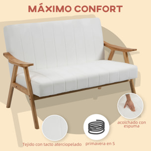 Sofá de 2 Plazas Moderno Sofá de Salón Decorativo Tapizado en Poliéster con Asiento Acolchado y Patas de Madera para Dormitorio Carga 200 kg 126x74x82 cm Crema