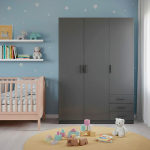 Armadio Con 3 Ante R 3 Cassetti Barra Appendiabiti E 4 Ripiani Di Cui 2 Regolabili Design Moderno Capiente 147 x 49.8 x 200.4 Cm Grigio Scuro