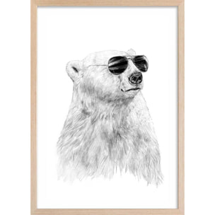 Affiche enfant ours polaire et lunette  Affiche + cadre en bois - Chêne