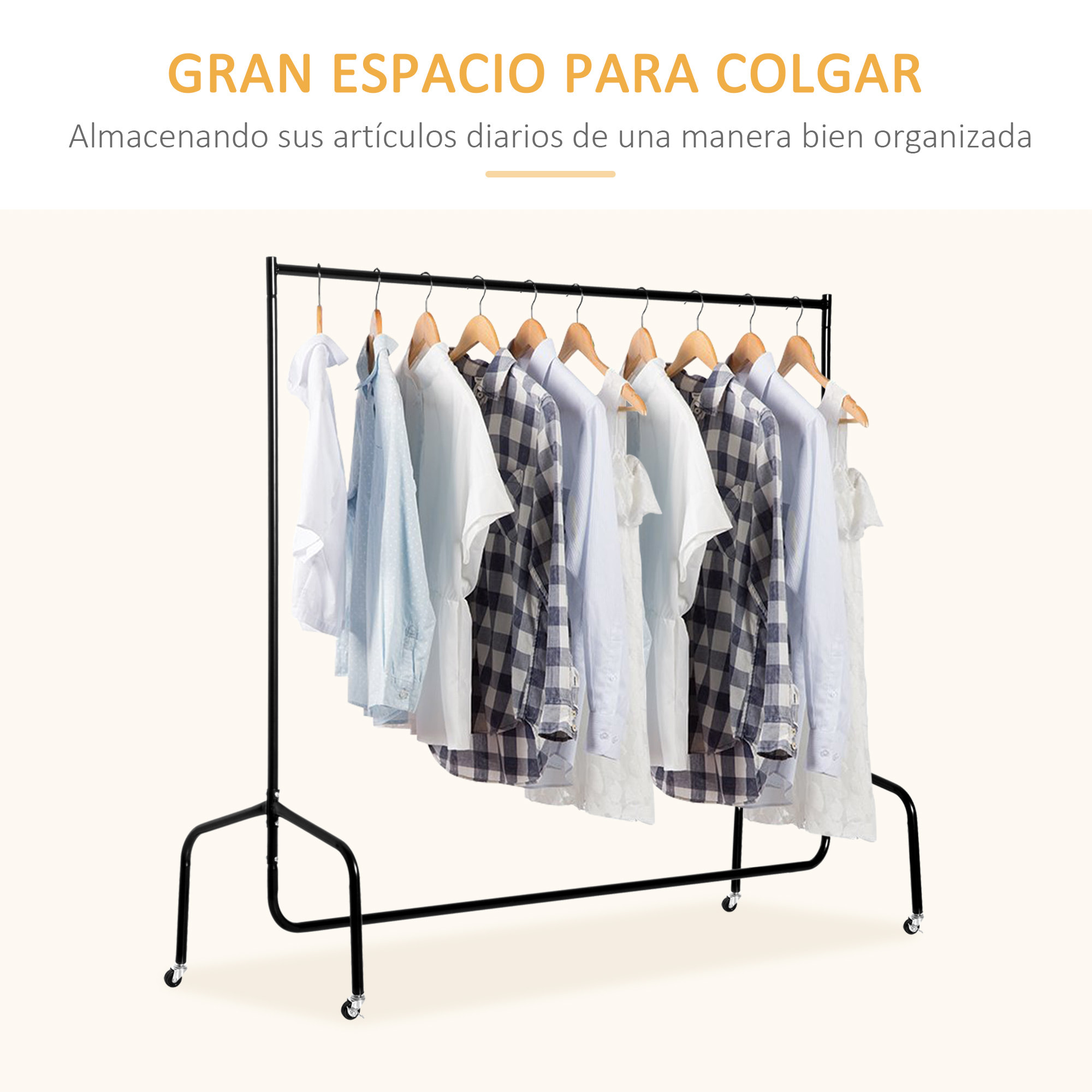 Perchero Colgador 150x60x170 cm Organizador Armarios con Ruedas Hierro